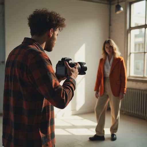 A photographer shooting a fashion lookbook with a budget APS-C camera in a loft studio.
