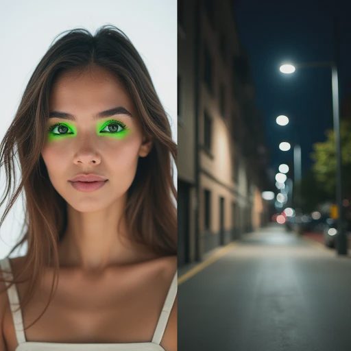 Split-screen comparison: perfect studio eye-detection vs. struggling autofocus in a complex, messy real-world scene.