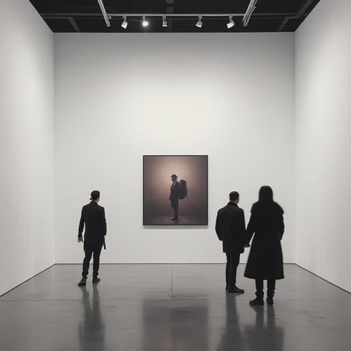 A minimalist gallery wall featuring a thought-provoking contemporary photograph.
