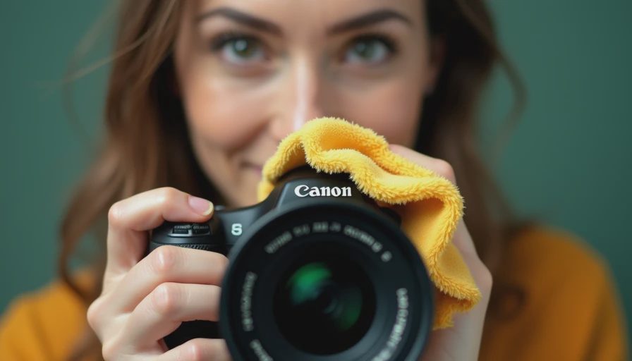 Visual context for clean camera lens with microfiber cloth